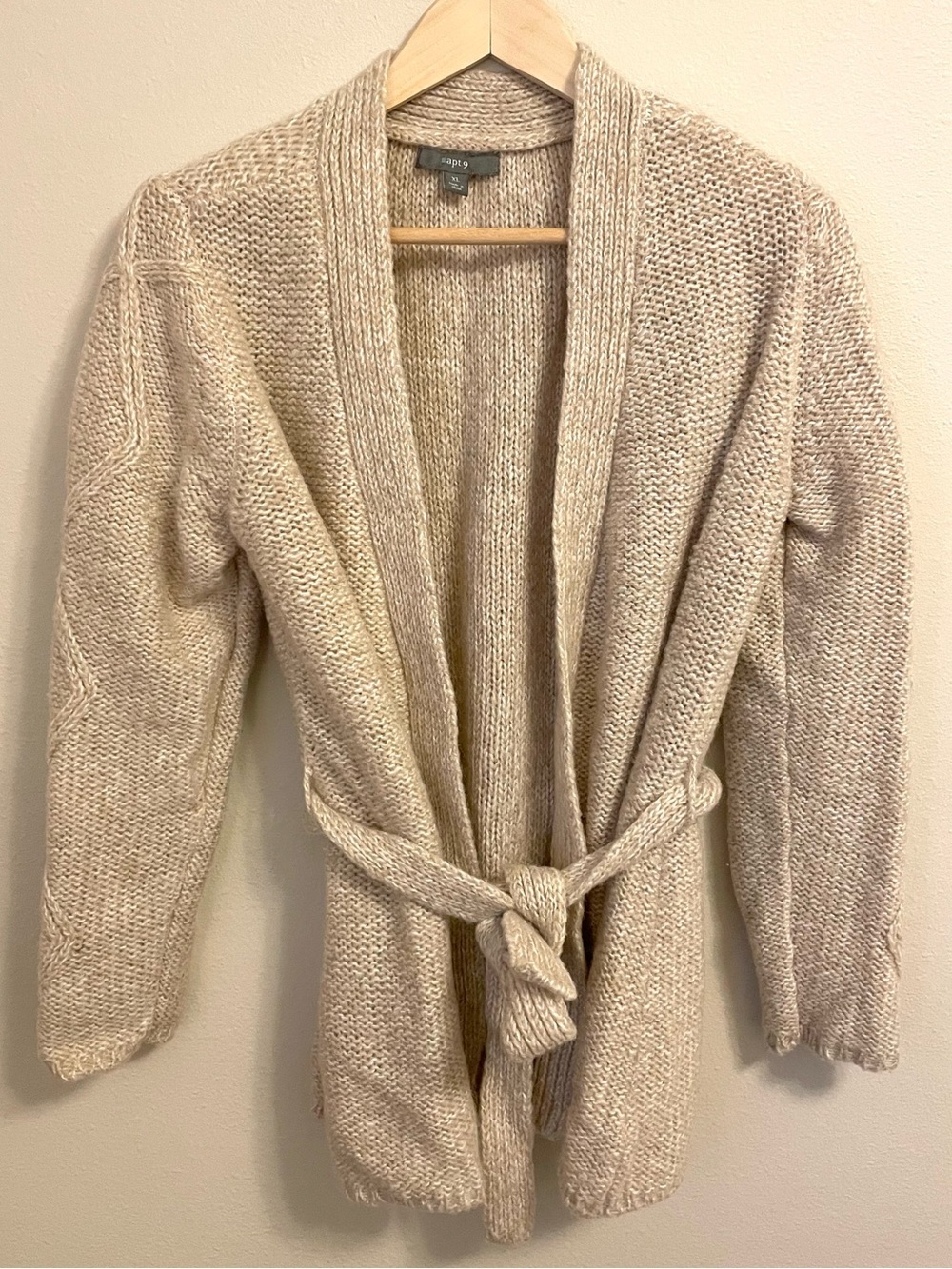APT. 9 - Beige Wool Blend Open Front Belted Knit Sweater - Size XL